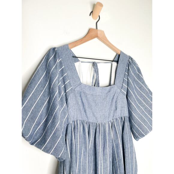 Free People Gigi Stripe Tunic Top Size XS Blue Puff Sleeve Blouse - Picture 5 of 11